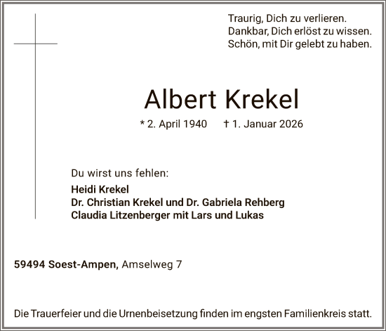 Traueranzeige von Albert Krekel von HASO