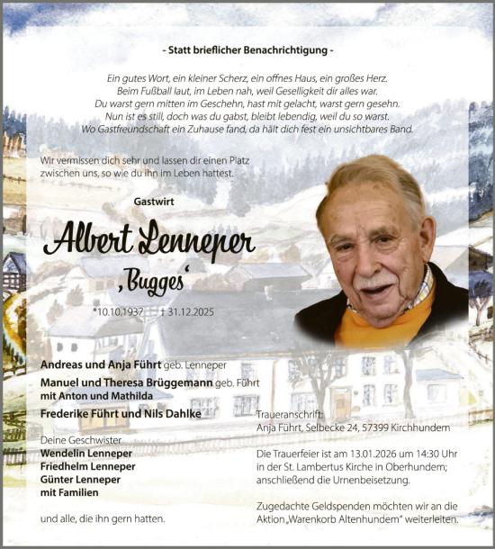 Traueranzeige von Albert Lenneper von HASK