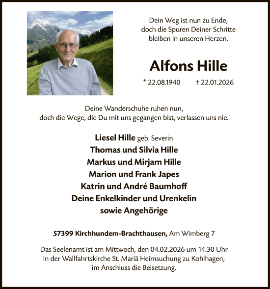 Traueranzeige von Alfons Hille von HASK