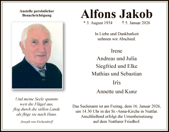 Traueranzeige von Alfons Jakob von HASK