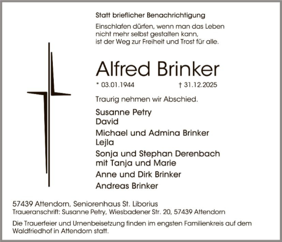 Traueranzeige von Alfred Brinker von HASK