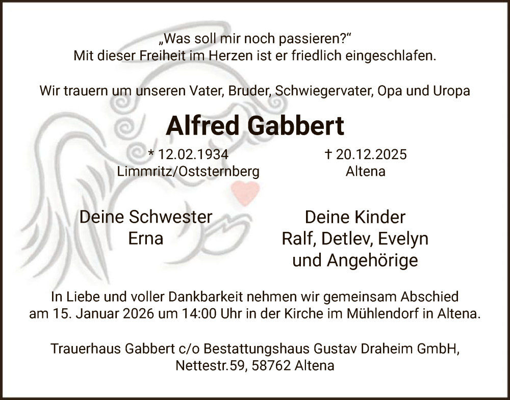  Traueranzeige für Alfred Gabbert vom 03.01.2026 aus HALN