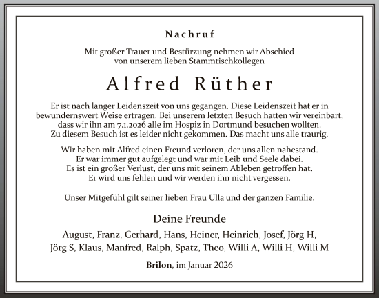 Traueranzeige von Alfred Rüther von HASK