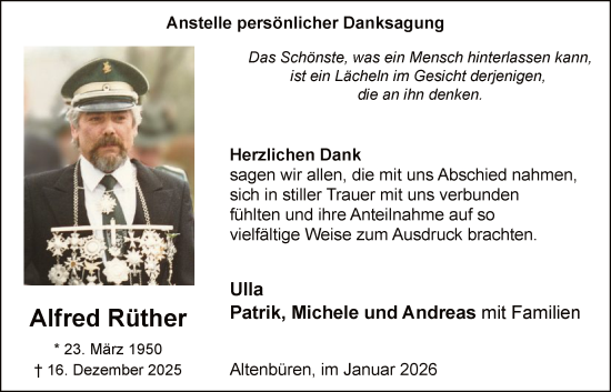 Traueranzeige von Alfred Rüther von HASK