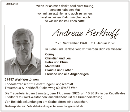 Traueranzeige von Andreas Kerkhoff von HASO
