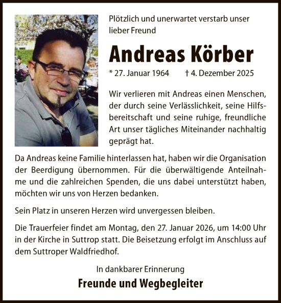 Traueranzeige von Andreas Körber von HASO
