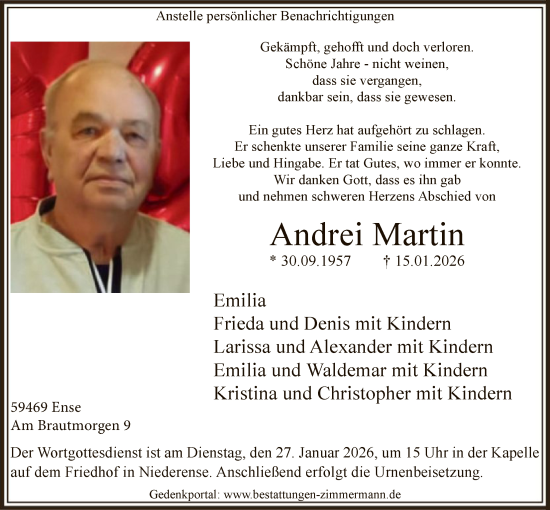 Traueranzeige von Andrei Martin von HASO