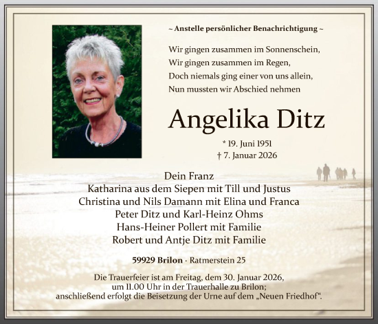 Traueranzeige von Angelika Ditz von HASK