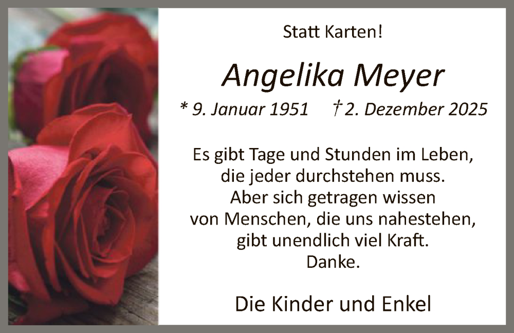  Traueranzeige für Angelika Meyer vom 10.01.2026 aus HAWA