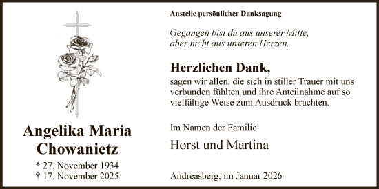 Traueranzeige von Angelika Maria Chowanietz von HASK