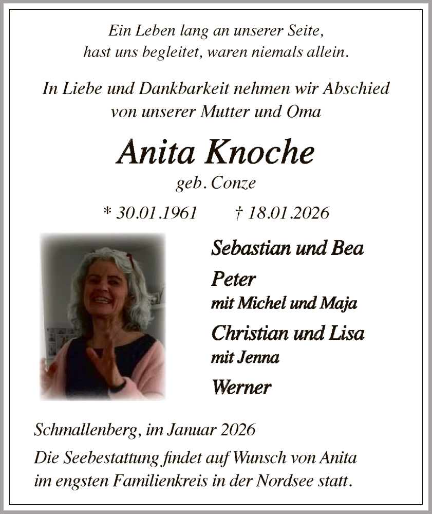  Traueranzeige für Anita Knoche vom 24.01.2026 aus HASK