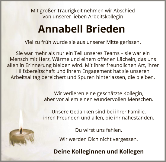 Traueranzeige von Annabell Brieden von HASK