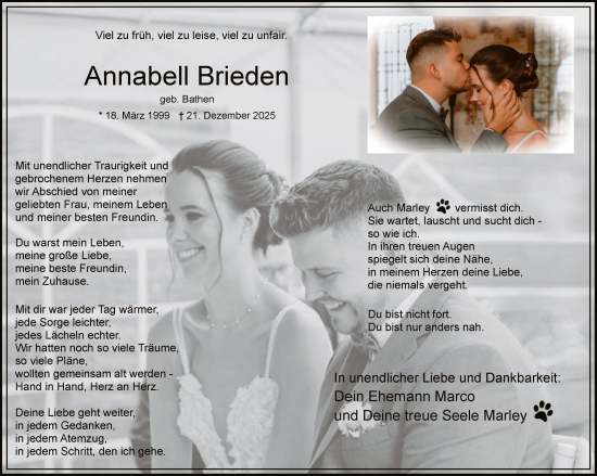 Traueranzeige von Annabell Brieden von HASK