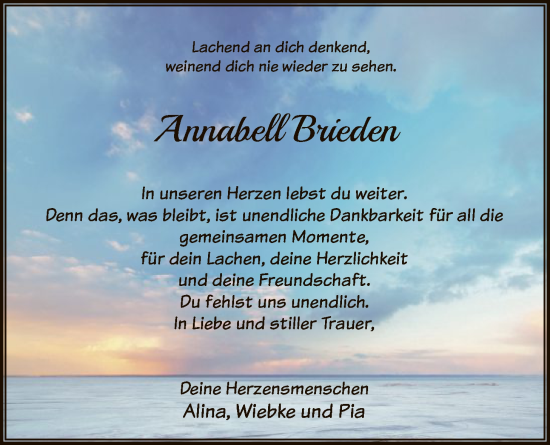Traueranzeige von Annabell Brieden von HASK