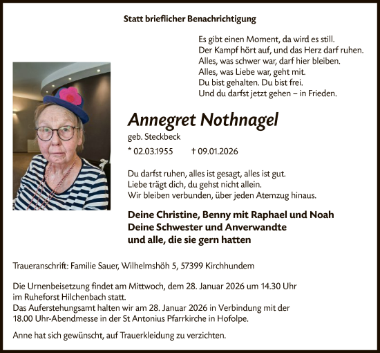 Traueranzeige von Annegret Nothnagel von HASK