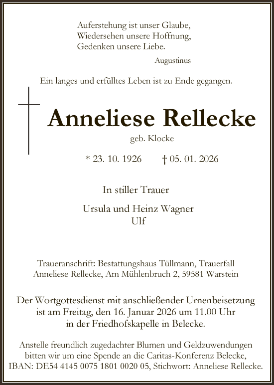 Traueranzeige von Anneliese Rellecke von HASO