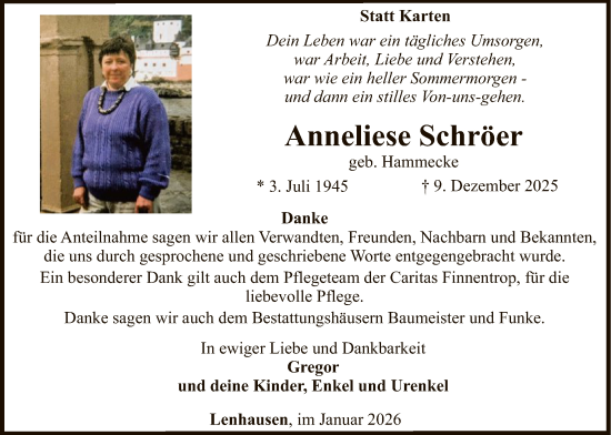 Traueranzeige von Anneliese Schröer von HASK