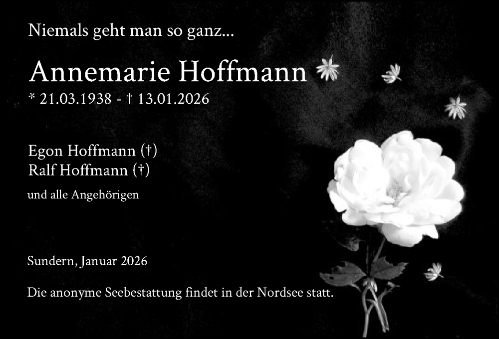  Traueranzeige für Annemarie Hoffmann vom 31.01.2026 aus HASK