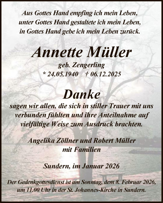 Traueranzeige von Annette Müller von HASK
