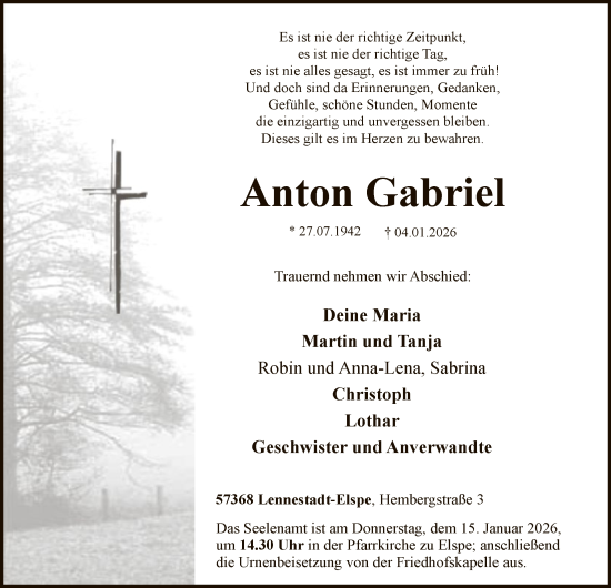 Traueranzeige von Anton Gabriel von HASK