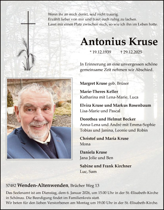 Traueranzeige von Antonius Kruse von HASK