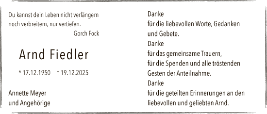 Traueranzeige von Arnd Fiedler von HALN