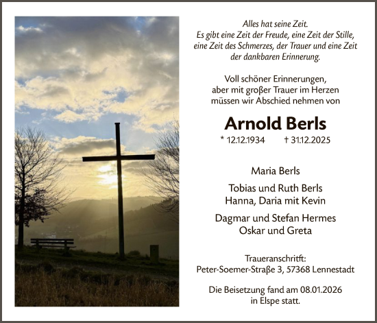 Traueranzeige von Arnold Berls von HASK
