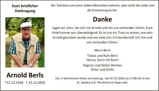 Traueranzeige von Arnold Berls von HASK