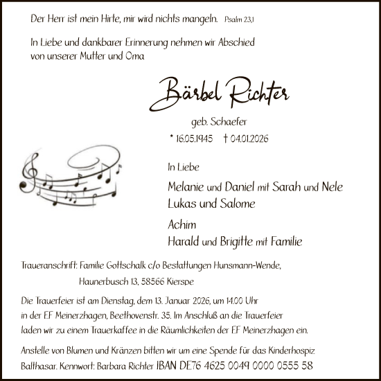 Traueranzeige von Bärbel Richter von HALN