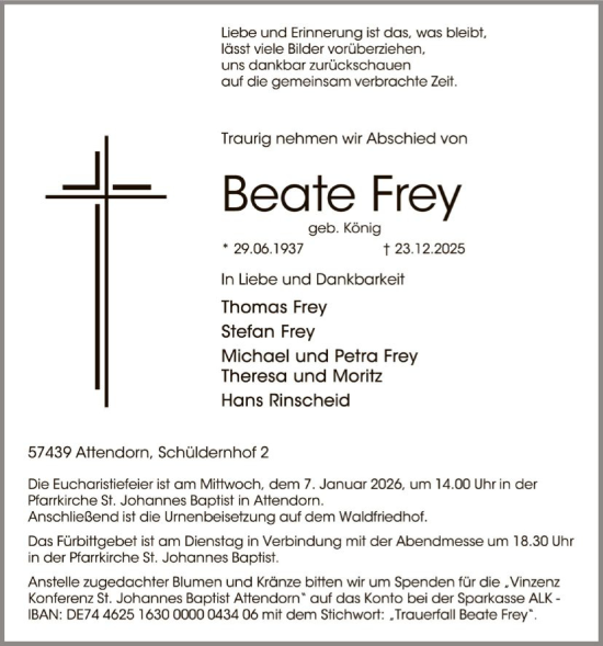 Traueranzeige von Beate Frey von HASK