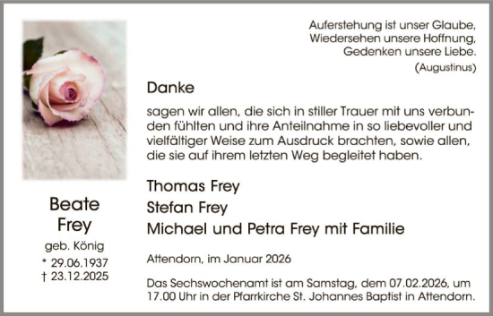 Traueranzeige von Beate Frey von HASK