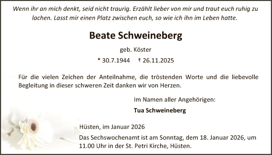 Traueranzeige von Beate Schweineberg von HASK