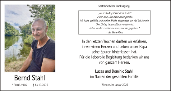 Traueranzeige von Bernd Stahl von HASK