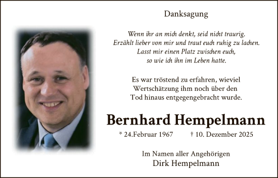 Traueranzeige von Bernhard Hempelmann von HASK