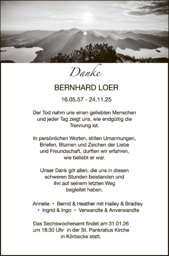 Traueranzeige von Bernhard Loer von HASO