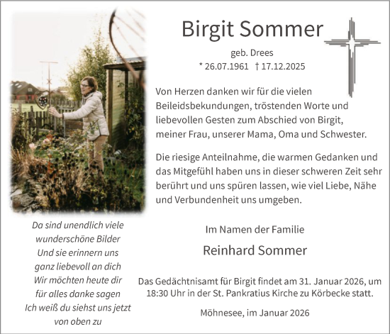 Traueranzeige von Birgit Sommer von HASO