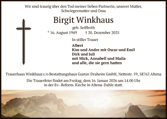 Traueranzeige von Birgit Winkhaus von HALN
