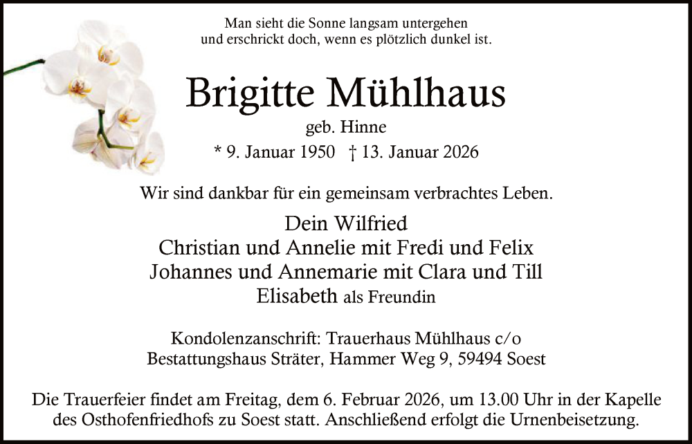  Traueranzeige für Brigitte Mühlhaus vom 24.01.2026 aus HASO