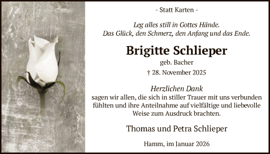 Traueranzeige von Brigitte Schlieper von HAWA