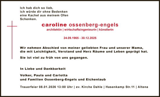 Traueranzeige von Caroline Ossenberg-Engels von HALN
