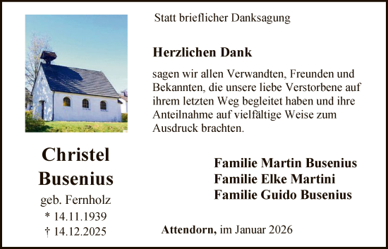 Traueranzeige von Christel Busenius von HASK