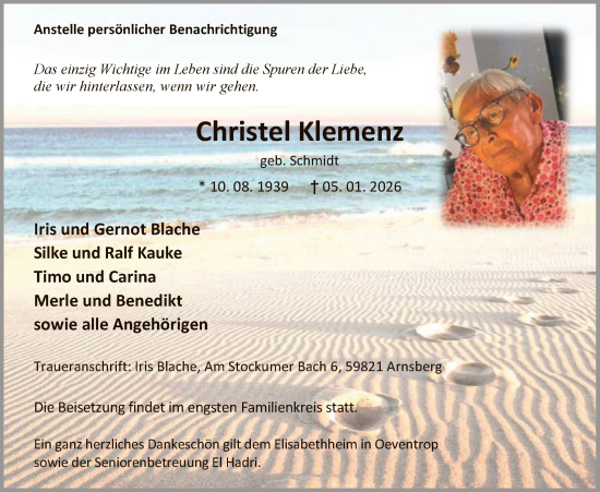 Traueranzeige von Christel Klemenz von HASK