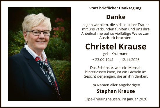 Traueranzeige von Christel Krause von HASK