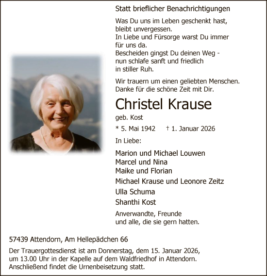 Traueranzeige von Christel Krause von HASK