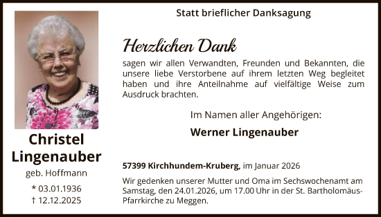 Traueranzeige von Christel Lingenauber von HASK