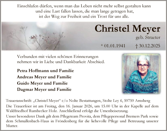 Traueranzeige von Christel Meyer von HASK