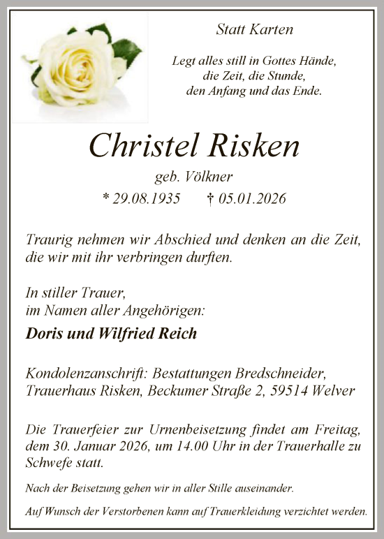 Traueranzeige von Christel Risken von HASO