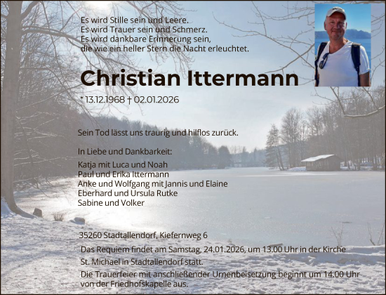 Traueranzeige von Christian Ittermann von HASK