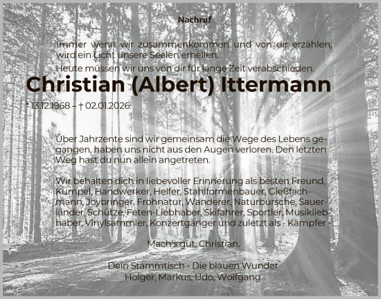 Traueranzeige von Christian Albert Ittermann von HASK