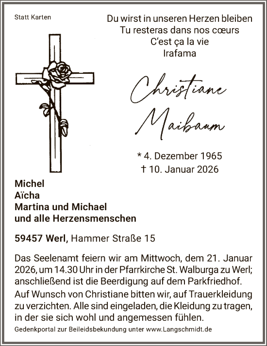 Traueranzeige von Christiane Maibaum von HASO